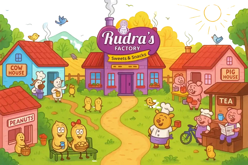 rudrasfoods charcter living in the village animation