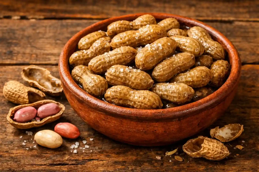 Boiled peanuts served in a bowl, a popular traditional snack in India