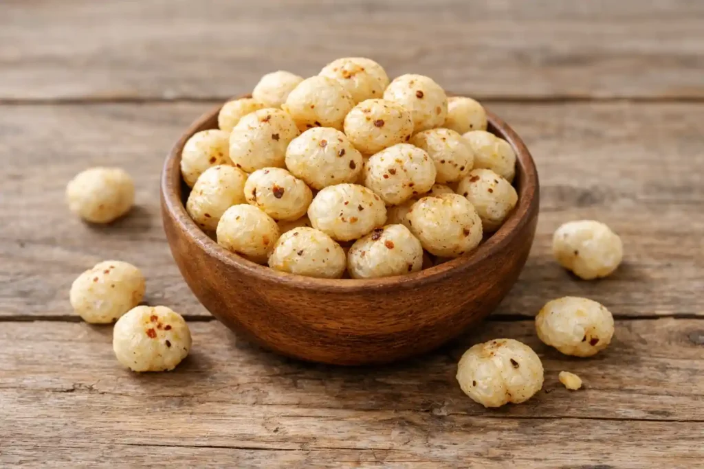 Roasted makhana fox nuts served in a bowl with light seasoning